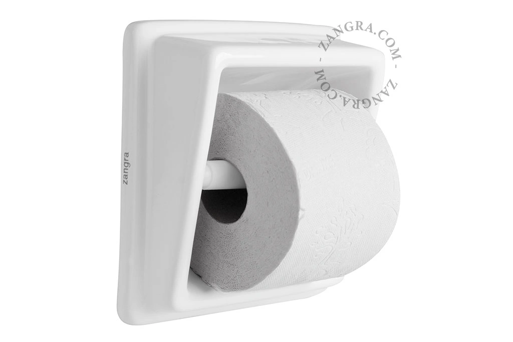 recessed porcelain toilet paper holder - white