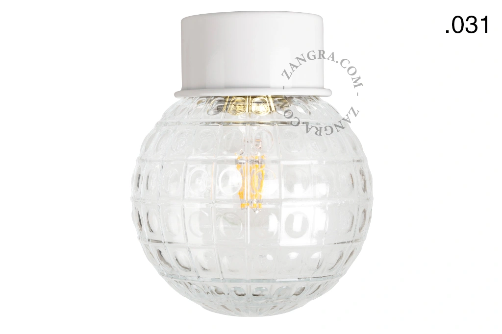 lampa ścienna lub sufitowa biała - szklany klosz  - Ø 10 cm