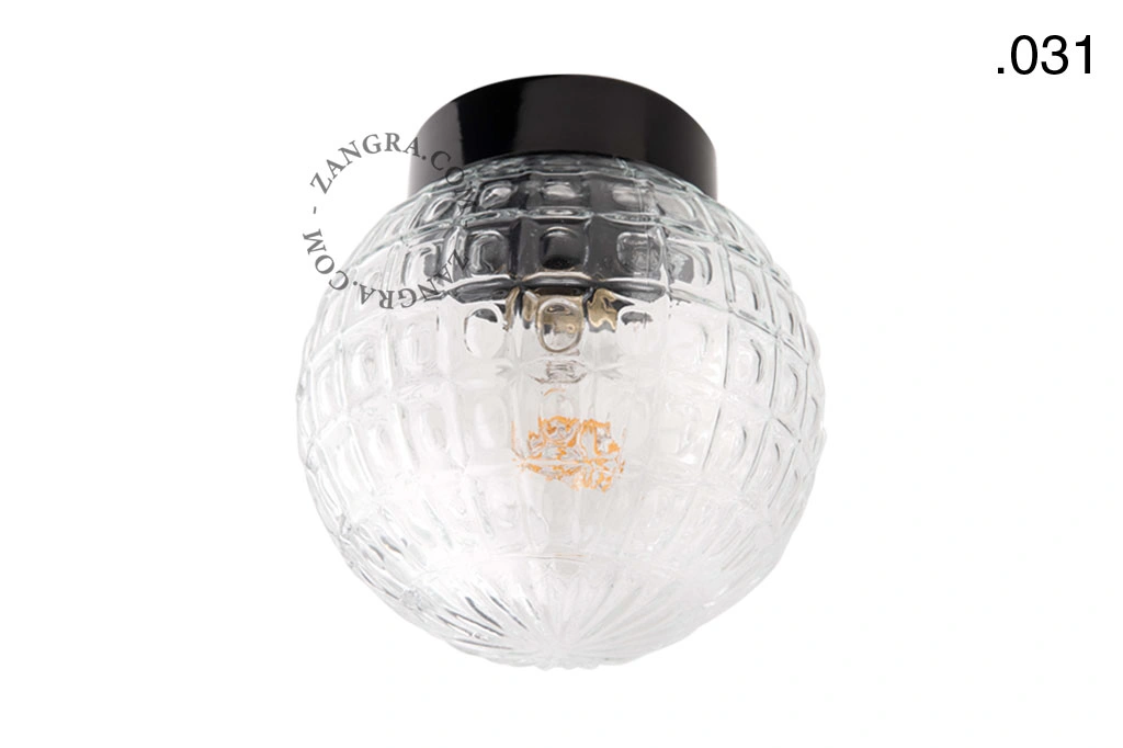 sort bakelit væg- eller loftslampe – glas skærm - Ø 9 cm