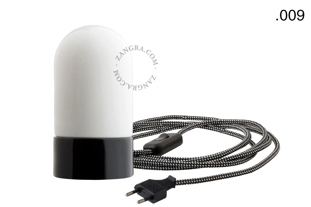 black porcelain table lamp - glass shade - Ø 10 cm