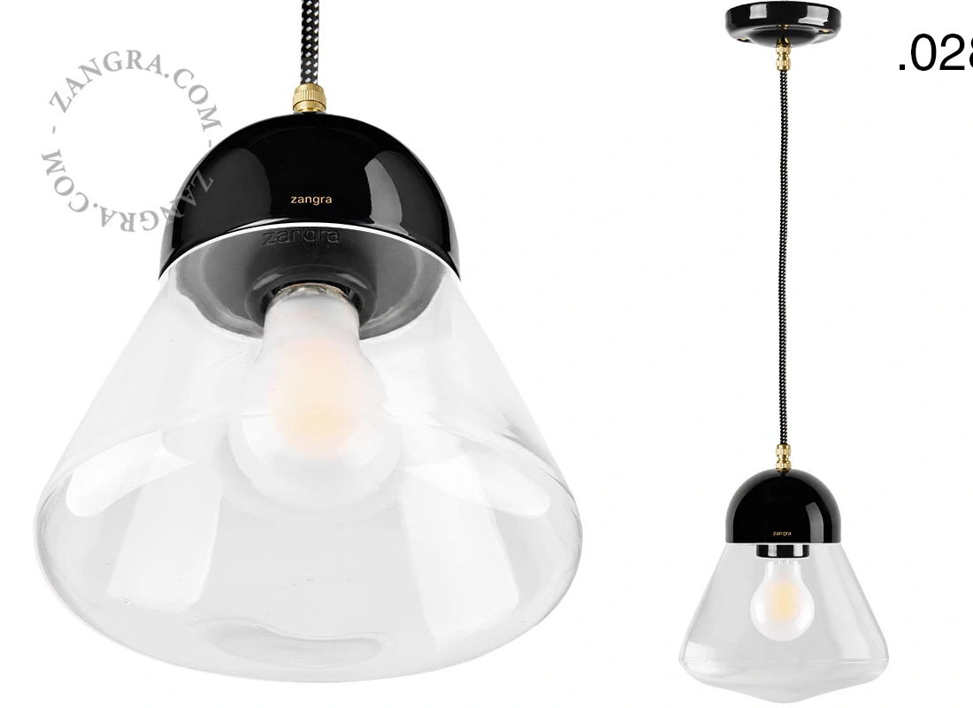 black porcelain pendant light - glass shade
