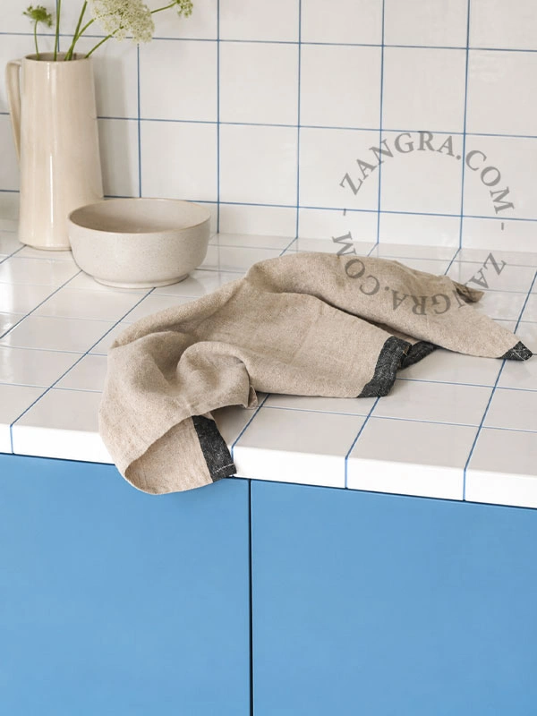 100% LINEN-BORDER EDGE KITCHEN TOWEL NATURAL/BLACK