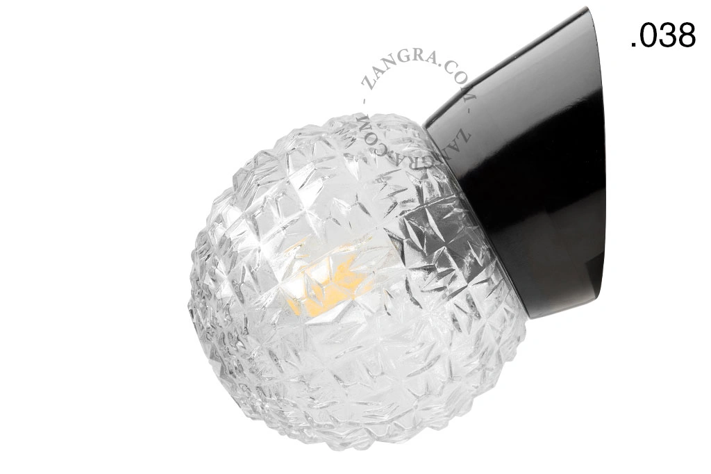 czarna lampa ścienna ze szklanym kloszem - Ø 11 cm
