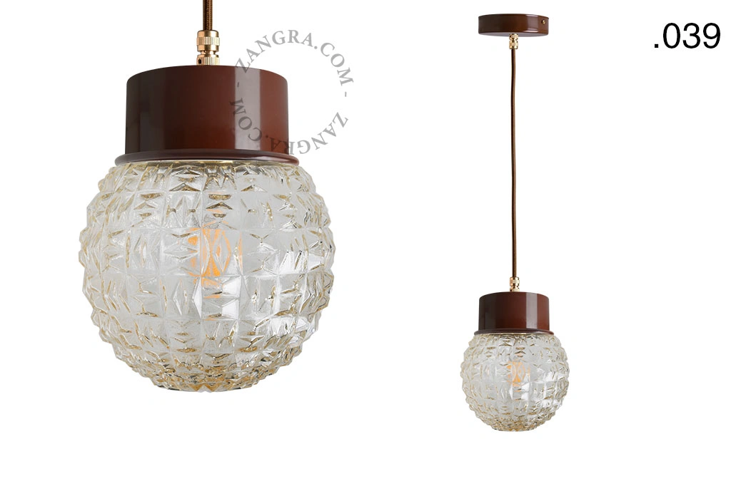 brun pendellampe - glasskærm - Ø 10 cm