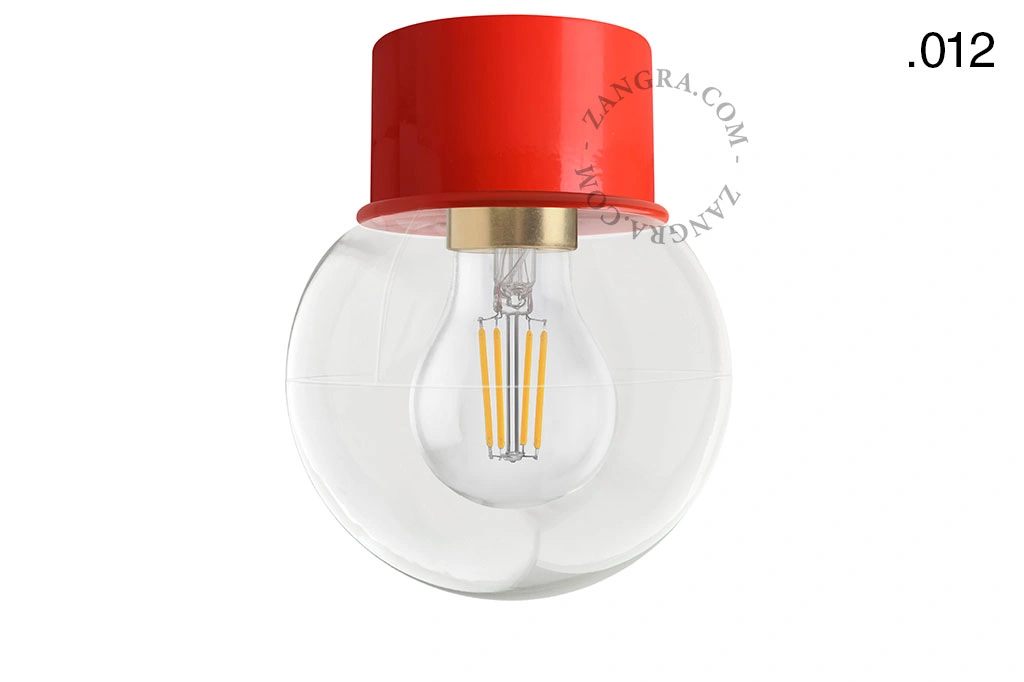 czerwona lampa ścienna lub sufitowa - szklany klosz - Ø 8 cm