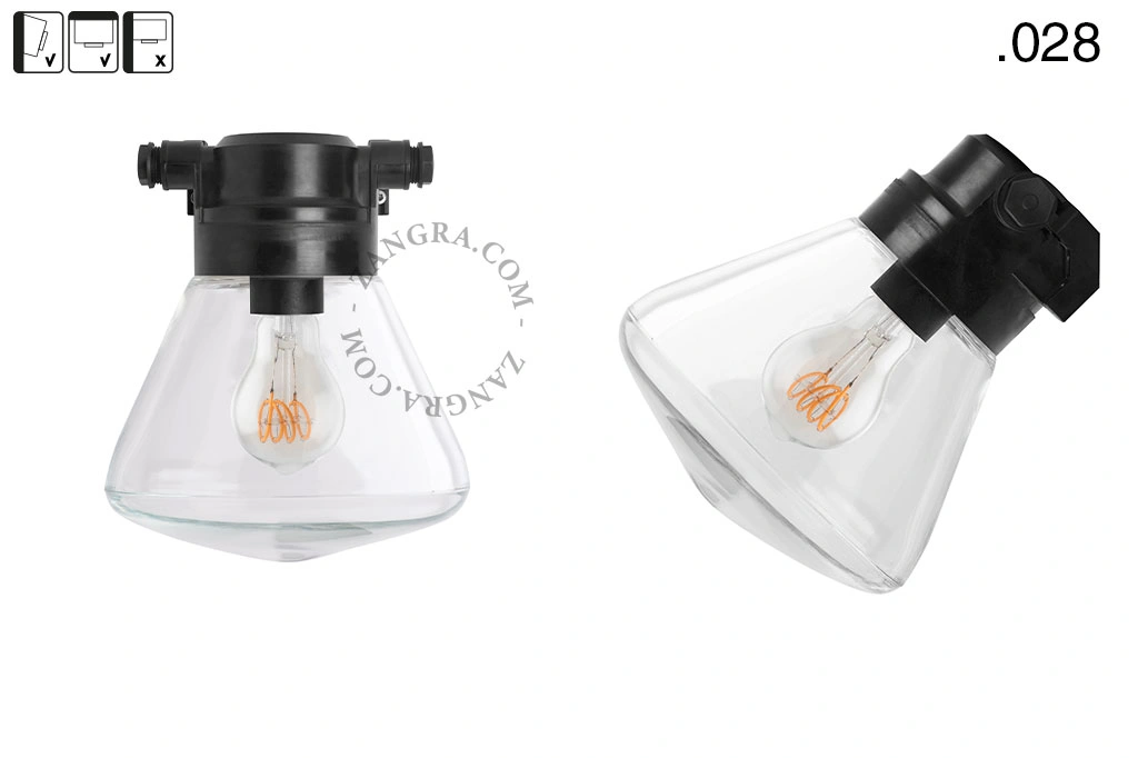 badrum svart vägglampa med glasskärm - IP54