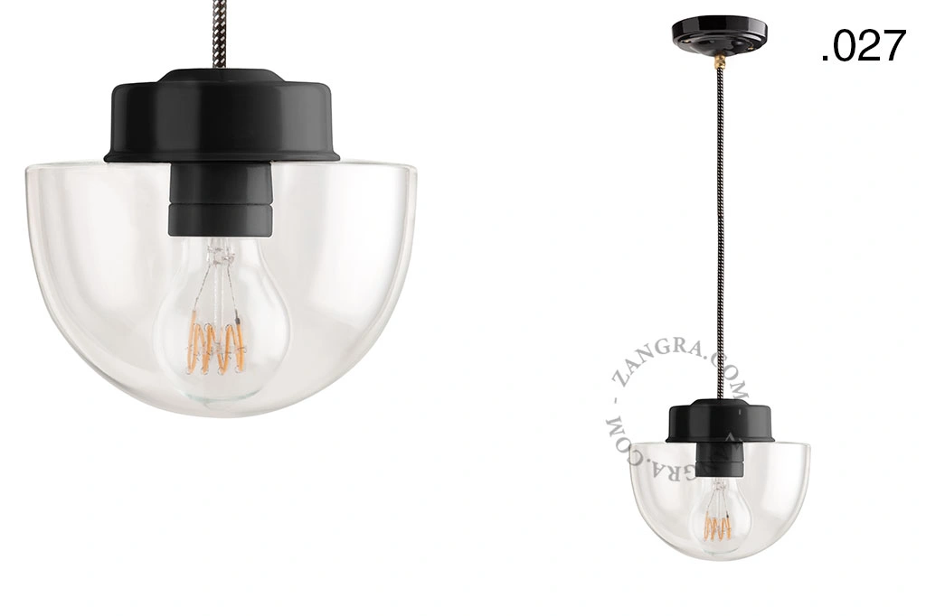 czarna lampa wisząca porcelana ze szklanym kloszem