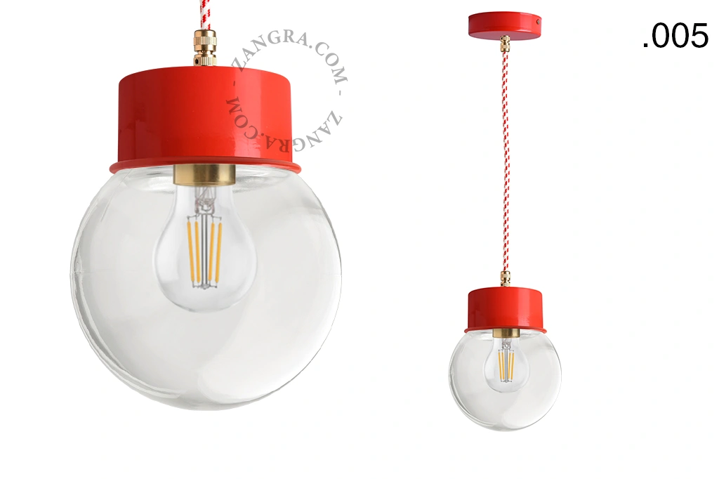 lampada a sospensione rossa - paralume in vetro - Ø 10 cm