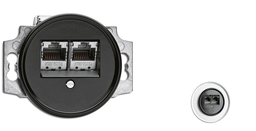 tomada dupla em baquelite preta RJ45