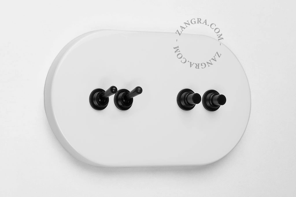 white switch - double simple or two-way black toggle & double push-button switch
