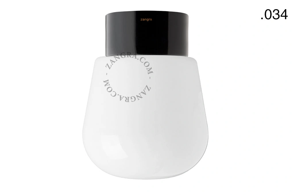 candeeiro de parede ou de teto em porcelana preta - abajur de vidro - Ø 10cm - IP54