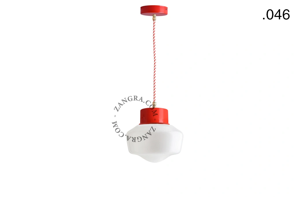 lampada a sospensione rossa - paralume in vetro - Ø 10 cm