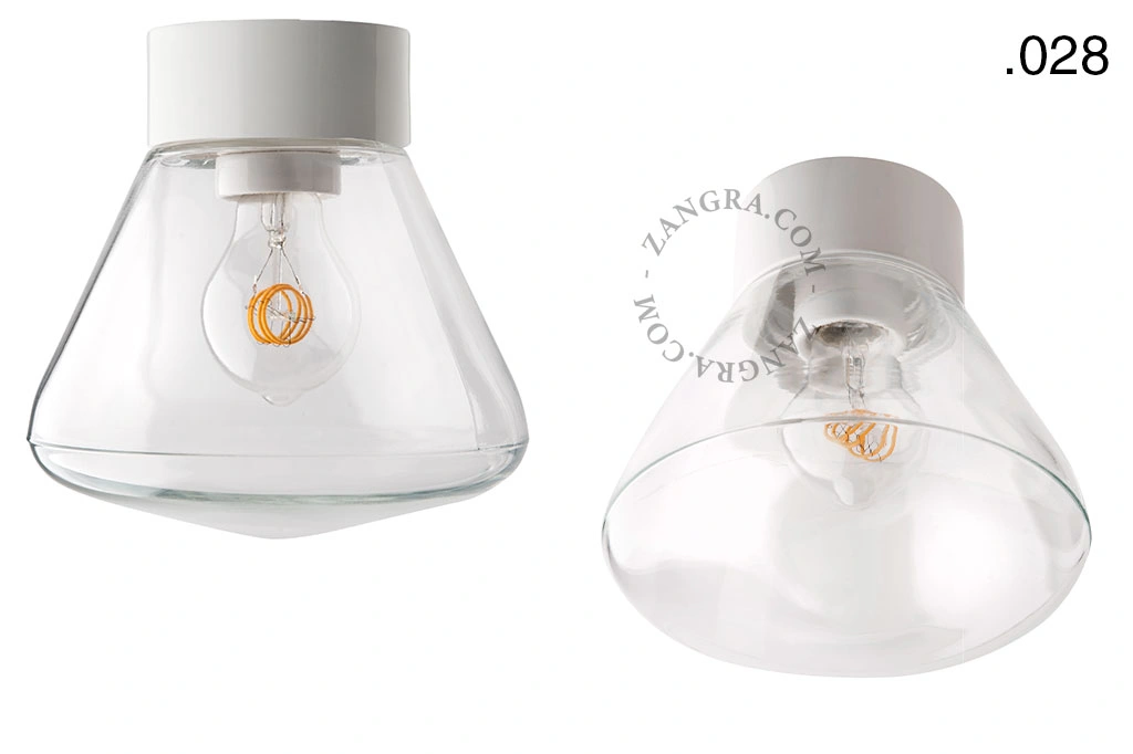 candeeiro de parede ou de teto em porcelana branca - abajur de vidro - Ø 10cm - IP54