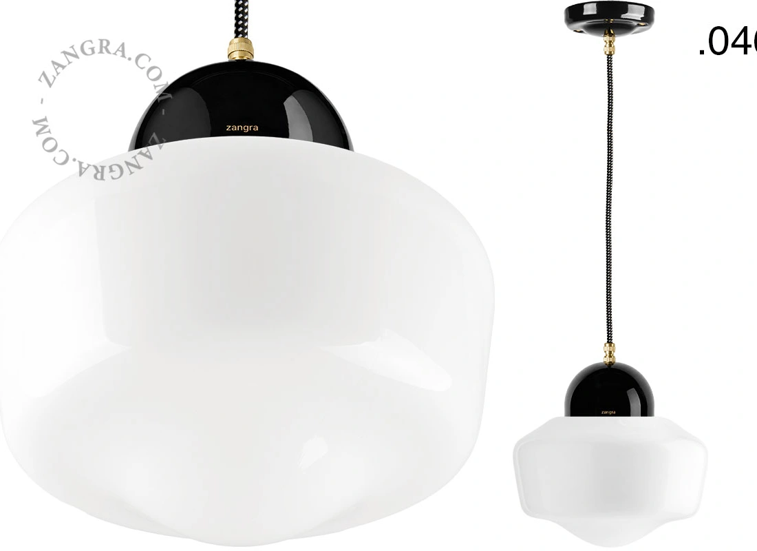 black porcelain pendant light - glass shade