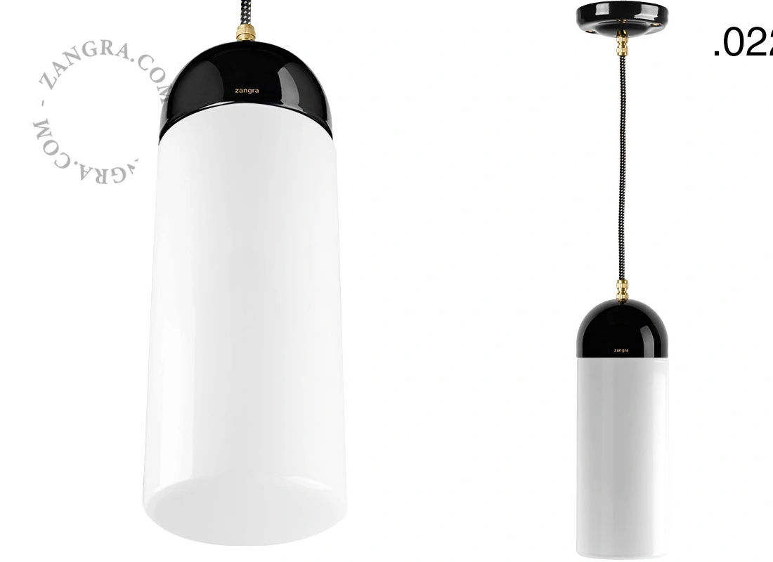 black porcelain pendant light - glass shade