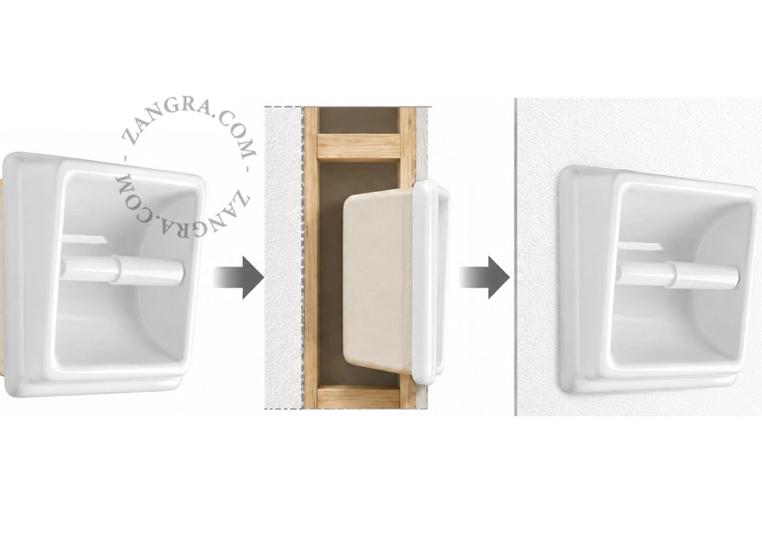 dérouleur papier wc à encastrer en porcelaine blanche