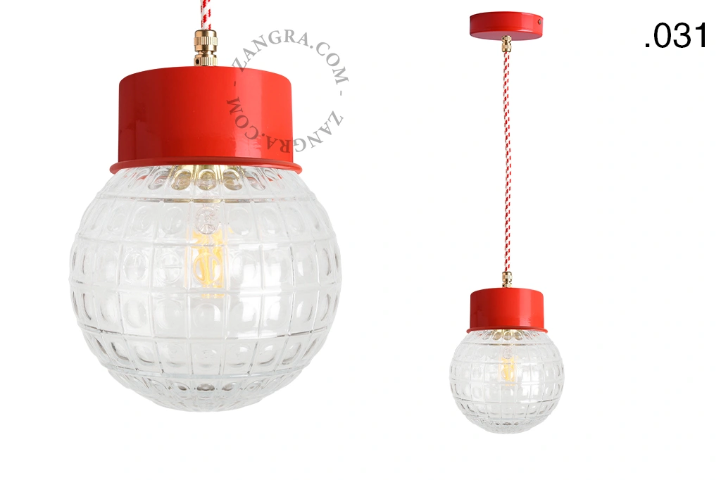 lampada a sospensione rossa - paralume in vetro - Ø 10 cm