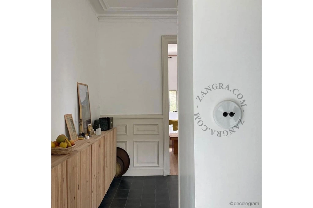 double interrupteur en porcelaine blanche va-et-vient ou simple - leviers noirs