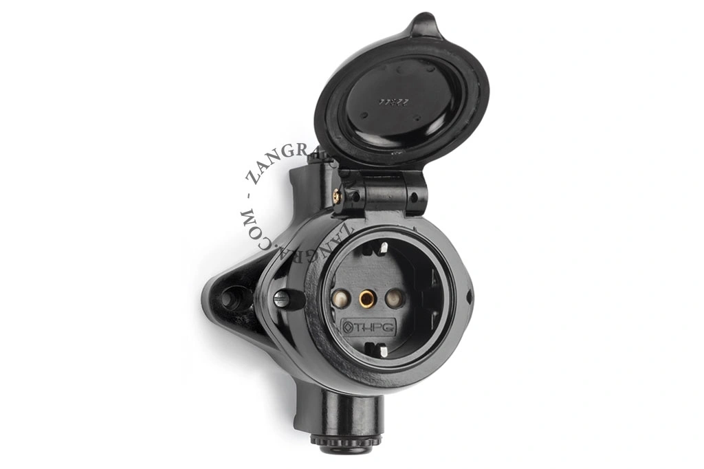 surface mount black bakelite passage socket with lid - type E or F