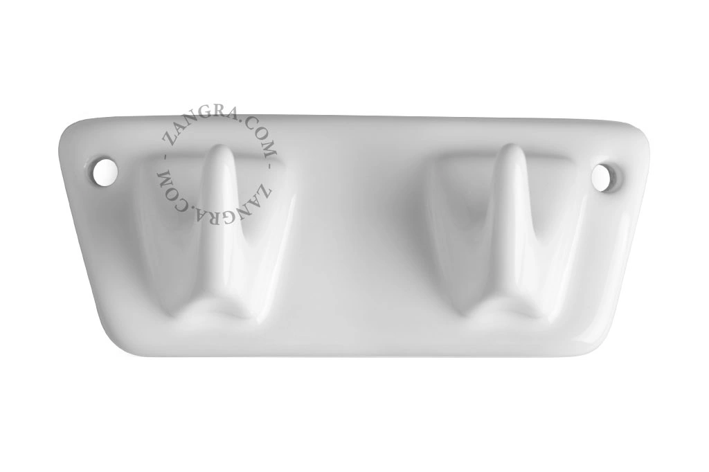 white porcelain 2-hook coat hanger