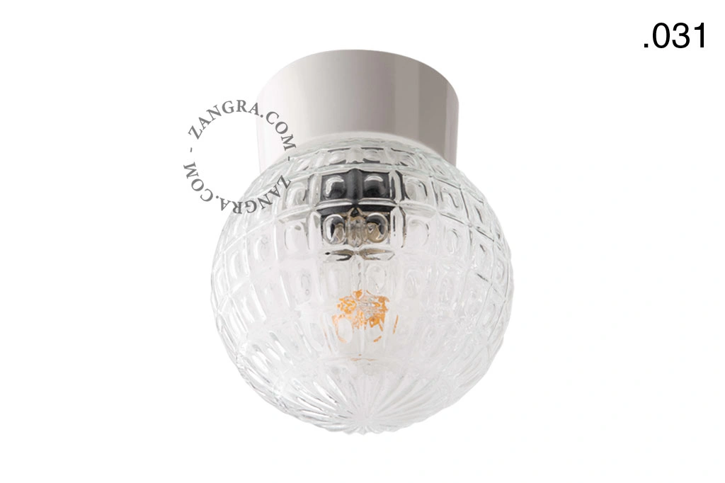 biała lampa ścienna lub sufitowa ze szklanym kloszem - Ø 11 cm