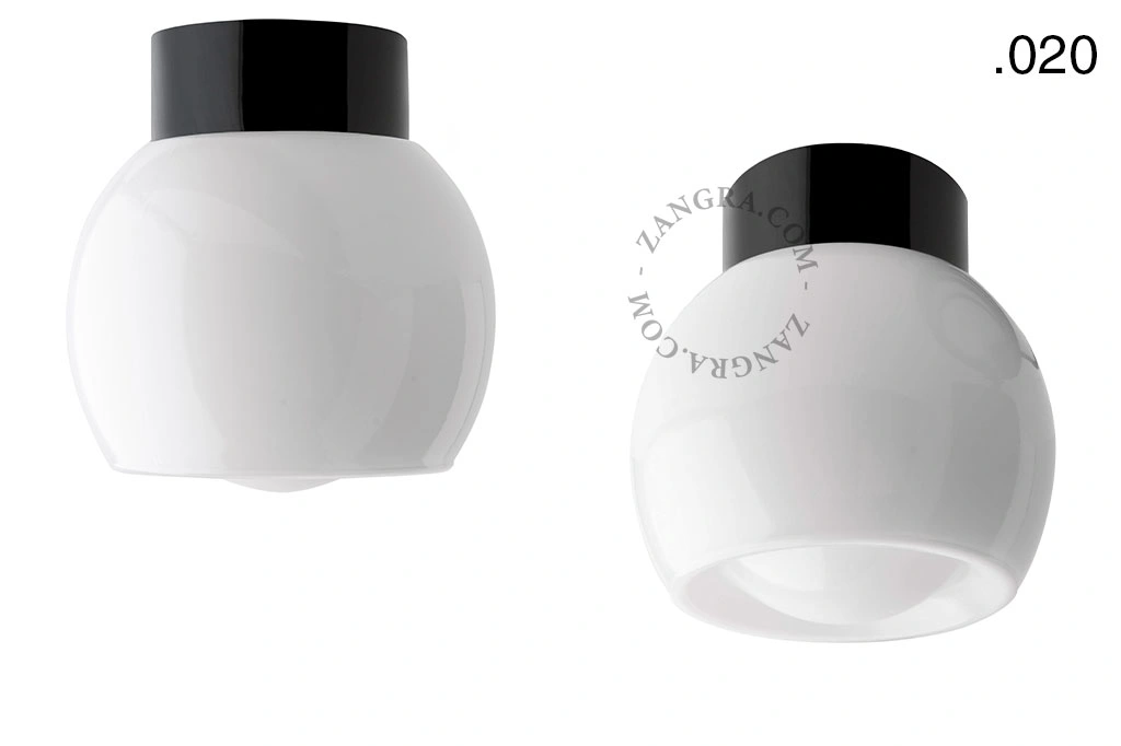 candeeiro de parede ou de teto em porcelana preta - abajur de vidro - Ø 10cm - IP54
