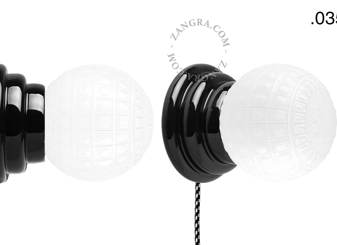 czarna porcelanowa lampa ścienna Art Deco Danilo z włącznikiem