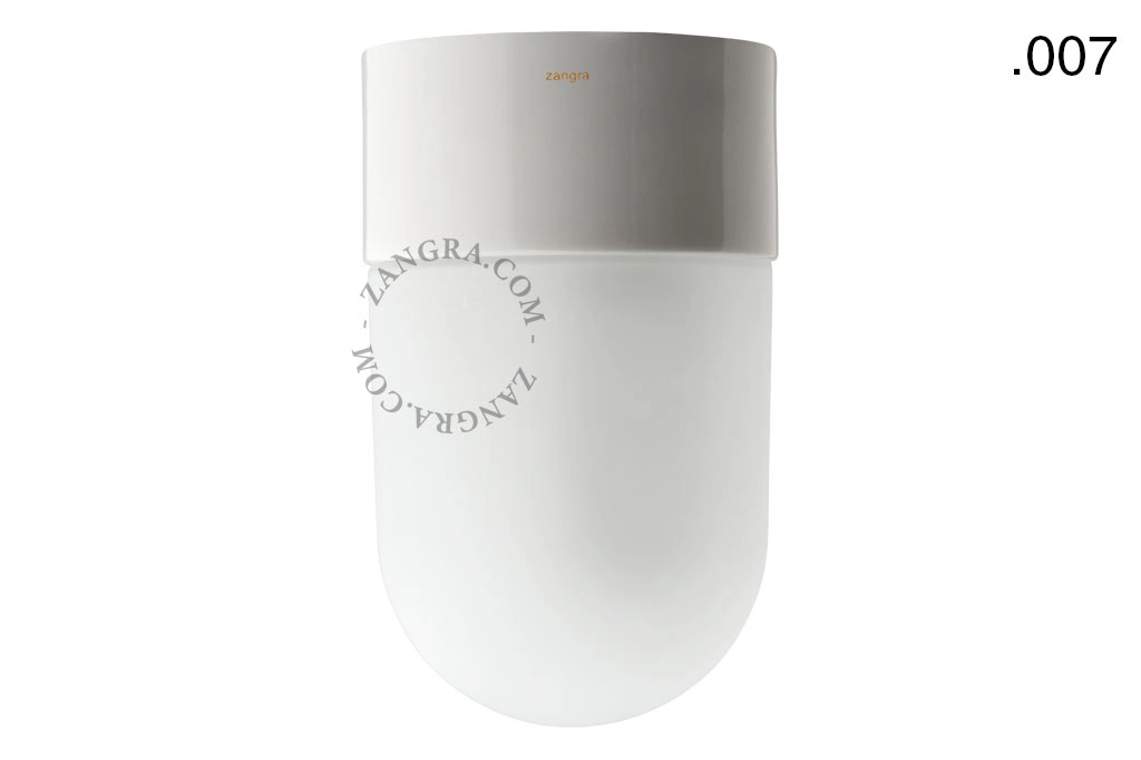 candeeiro de parede ou de teto em porcelana branca - abajur de vidro - Ø 10cm - IP54