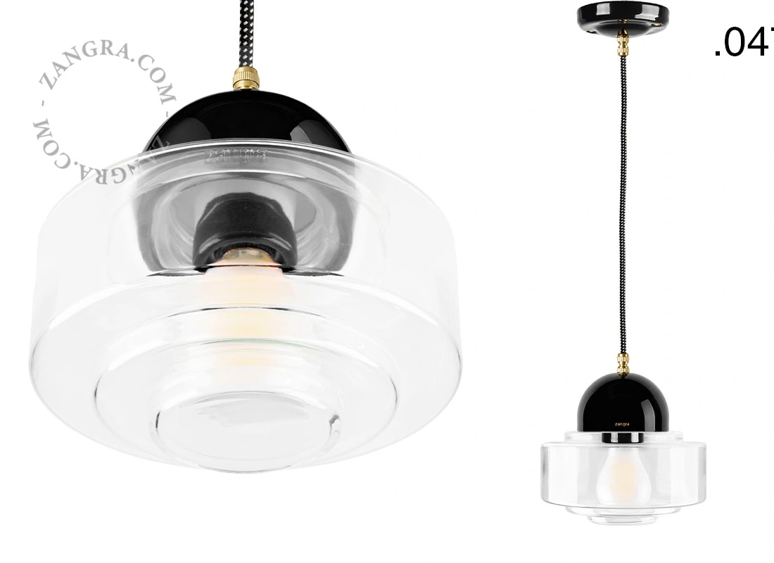 black porcelain pendant light - glass shade