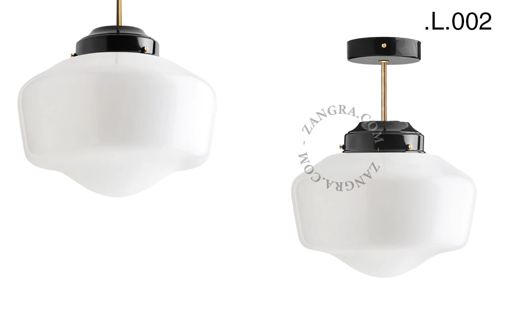 loftslampe i sort og messing - glas skærm