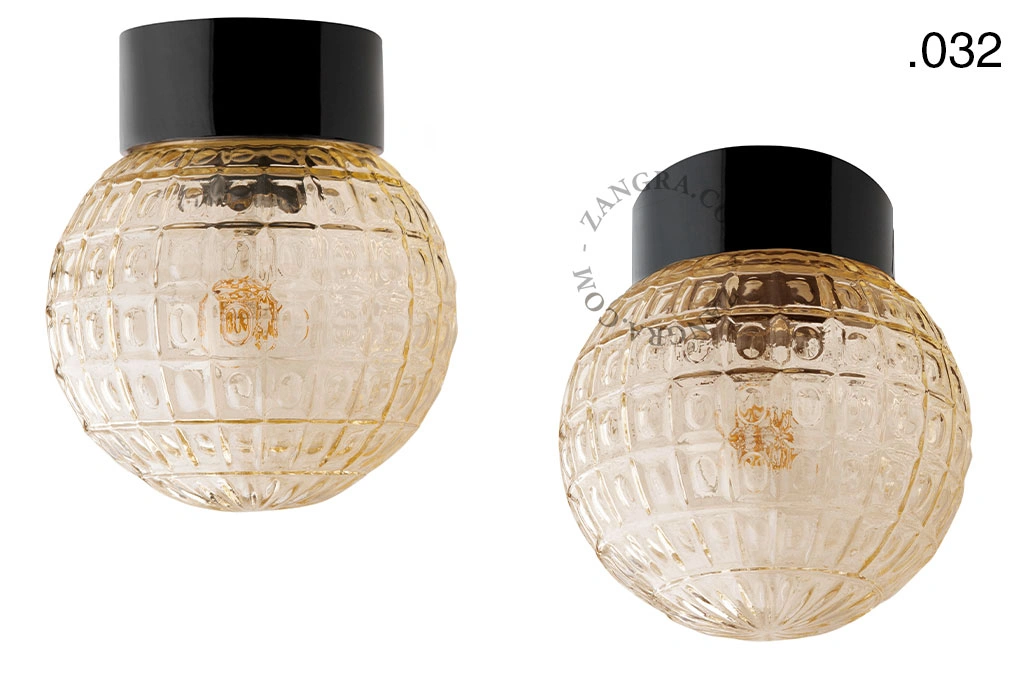 candeeiro de parede ou de teto em porcelana preta - abajur de vidro - Ø 10cm - IP54