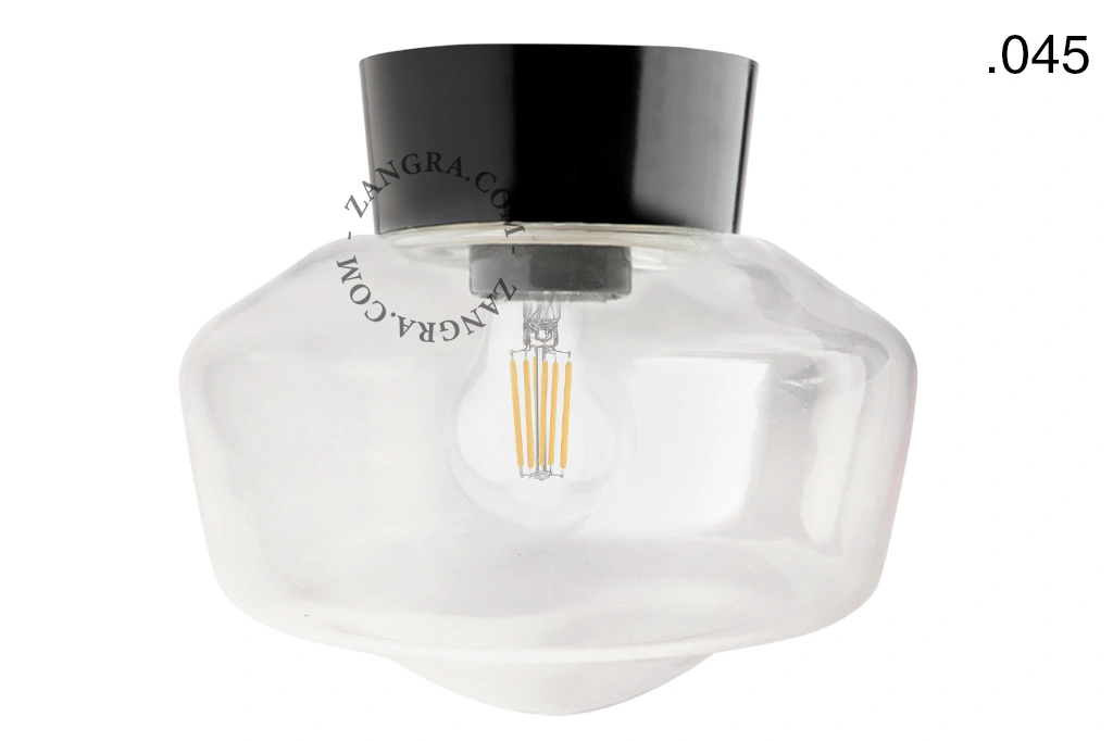 svart vägg- eller taklampa - glasskärm - Ø 11 cm