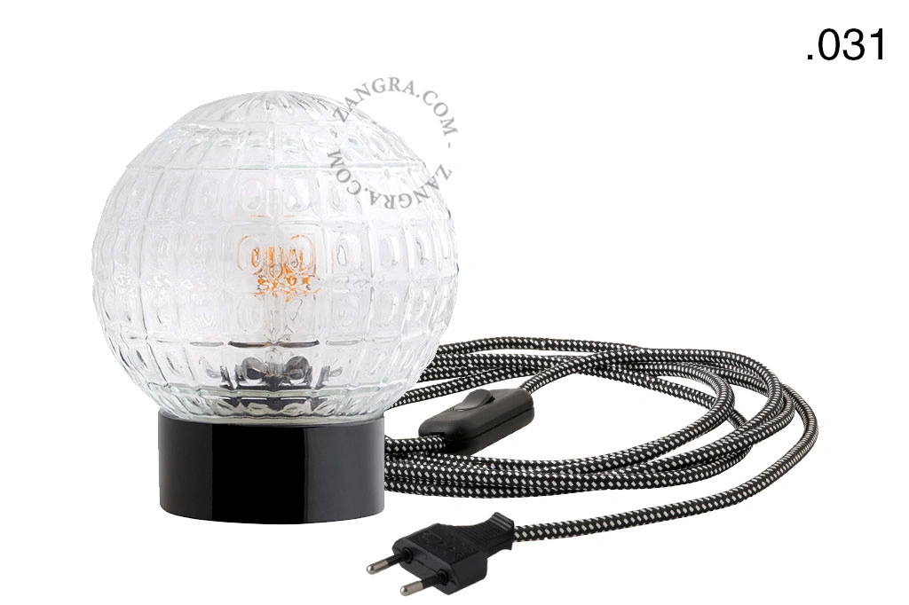 black porcelain table lamp - glass shade - Ø 10 cm