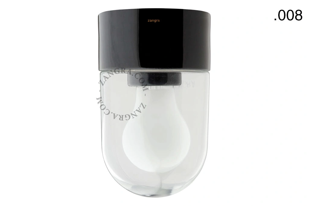 candeeiro de parede ou de teto em porcelana preta - abajur de vidro - Ø 10cm - IP54