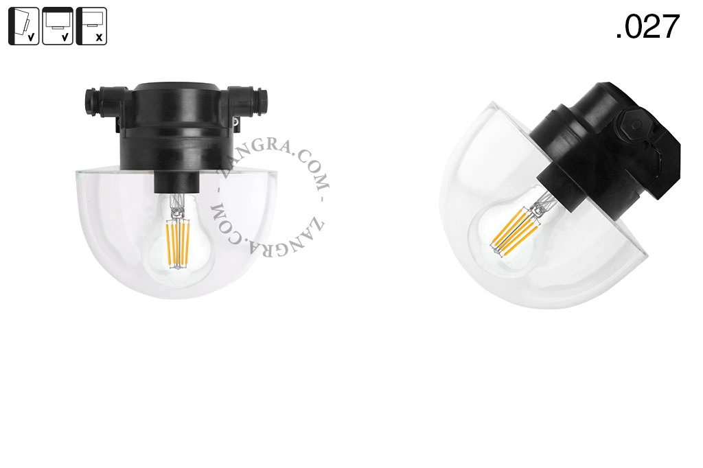 badrum svart vägglampa med glasskärm - IP54