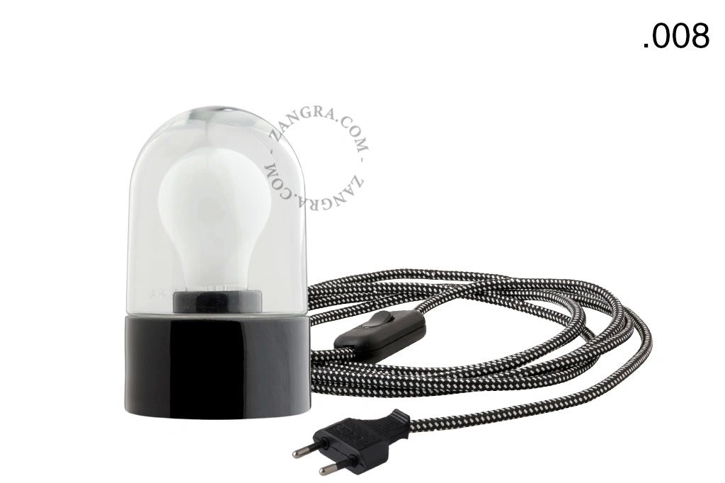black porcelain table lamp - glass shade - Ø 10 cm