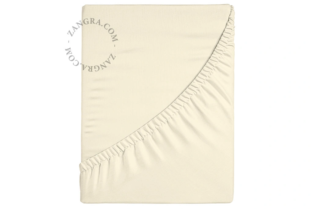 drap-housse beige en percale de coton