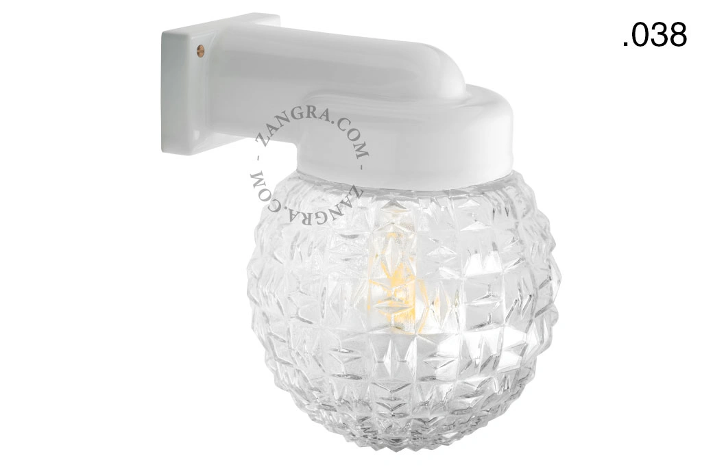 zewnętrzna lub łazienkowa lampa ścienna biała porcelana ze szklanym kloszem - IP54