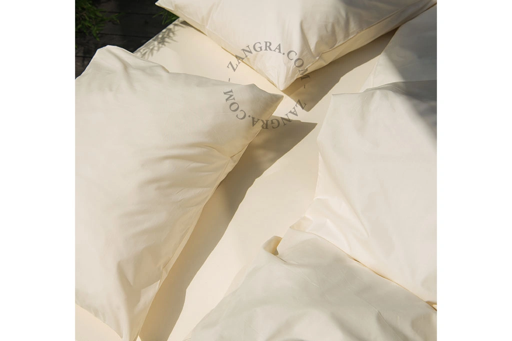 drap-housse beige en percale de coton
