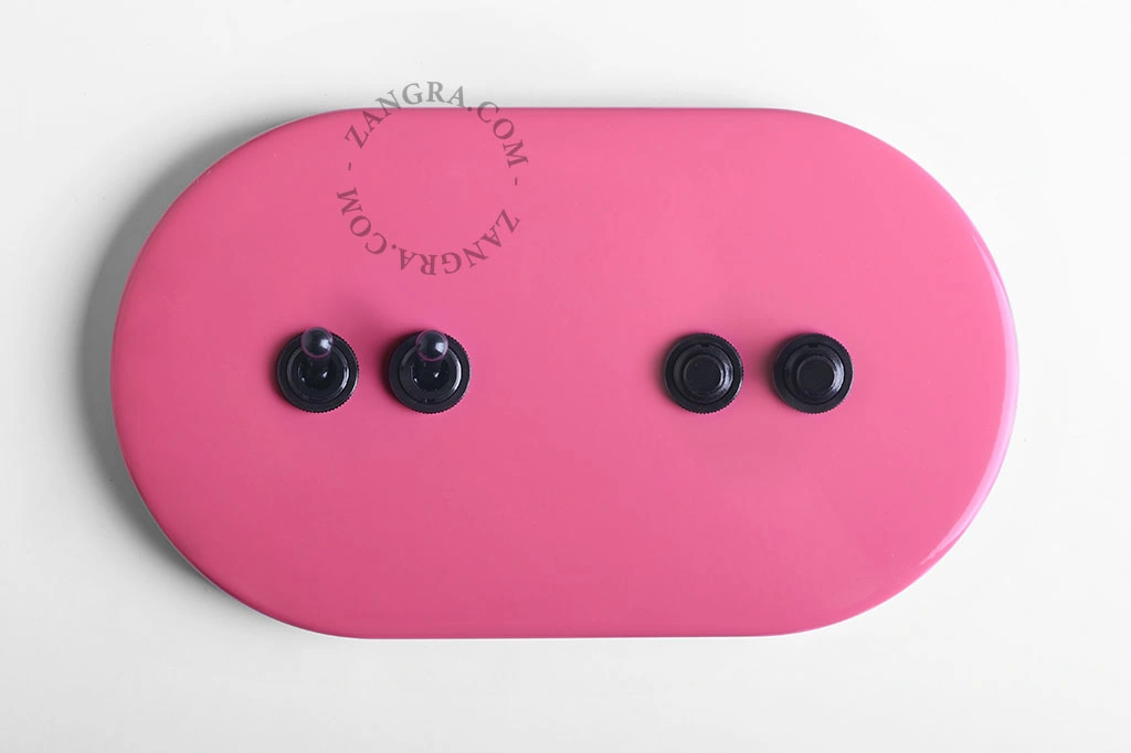 interruptor rosa - duplo comutador simples ou bidirecional em preto e duplo interruptor