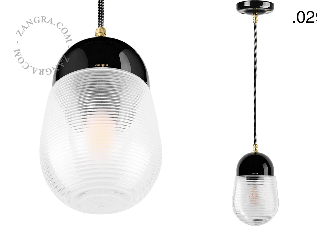 black porcelain pendant light - glass shade