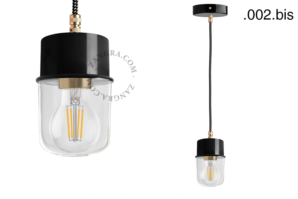 czarna lakierowana lampa wisząca ze szklanym kloszem - oprawka Ø 8.5 cm