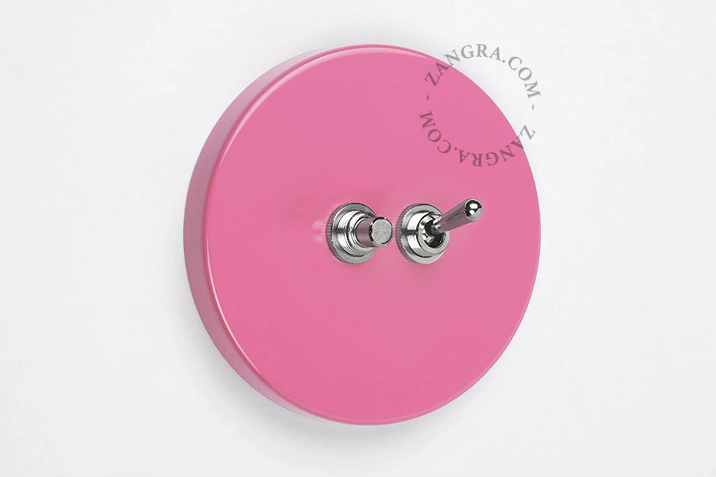 interruptor y pulsador rosa simple o conmutado - palanca y botón de latón niquelado