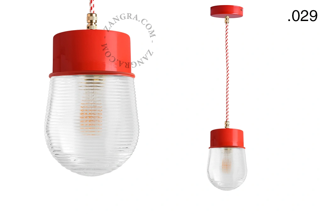lampada a sospensione rossa - paralume in vetro - Ø 10 cm