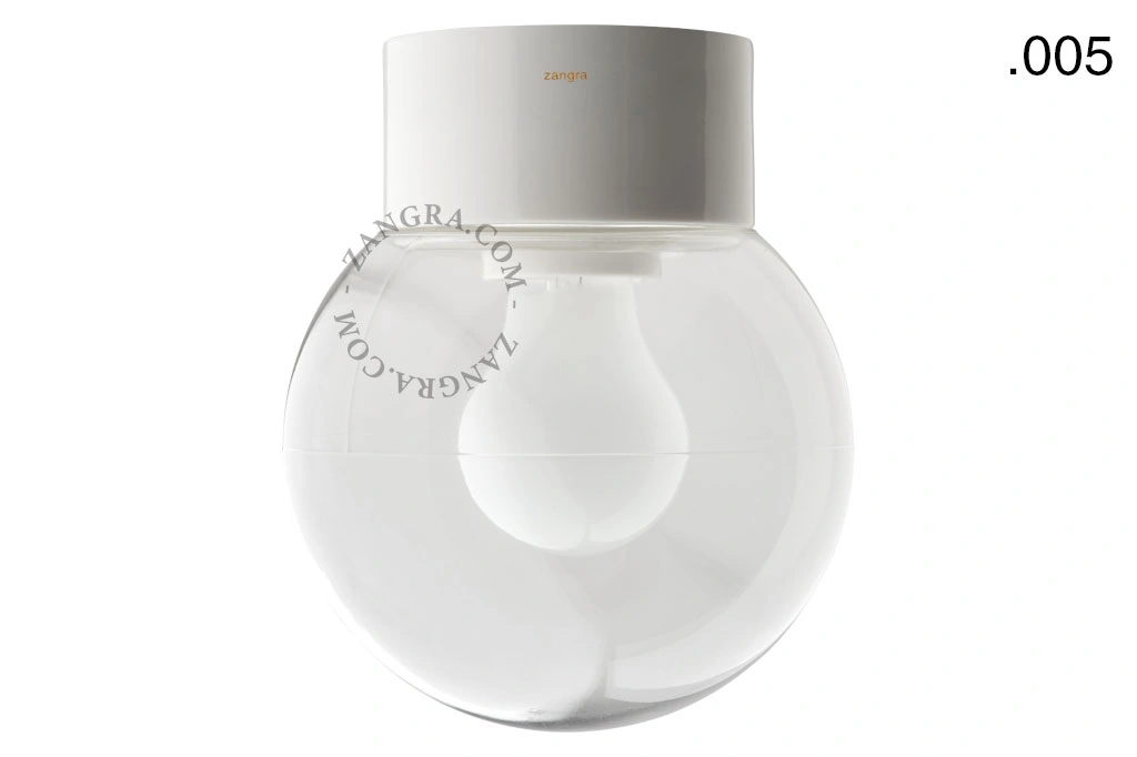 candeeiro de parede ou de teto em porcelana branca - abajur de vidro - Ø 10cm - IP54