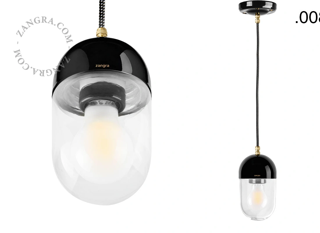 black porcelain pendant light - glass shade