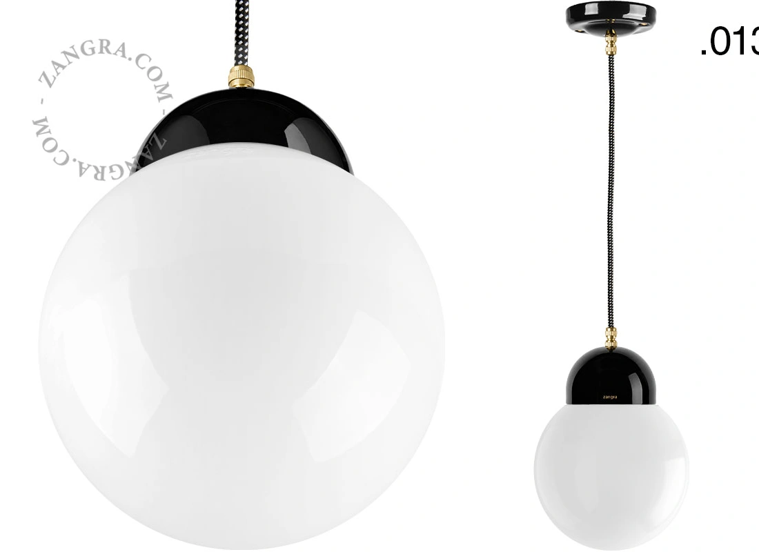 black porcelain pendant light - glass shade