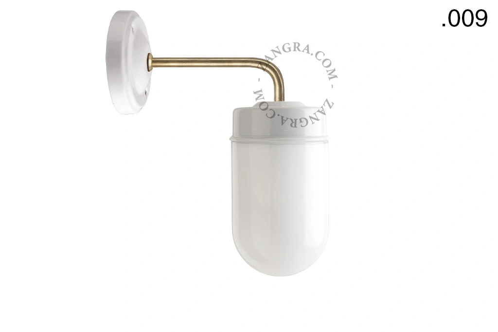 aplique en porcelana blanca y latón - pantalla de vidrio