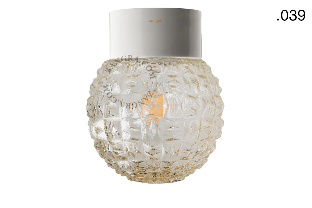 candeeiro de parede ou de teto em porcelana branca - abajur de vidro - Ø 10cm - IP54