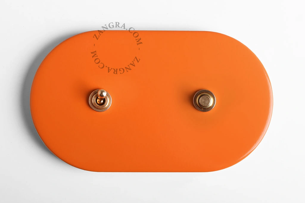 double interrupteur orange va-et-vient ou simple et bouton-poussoir - laiton